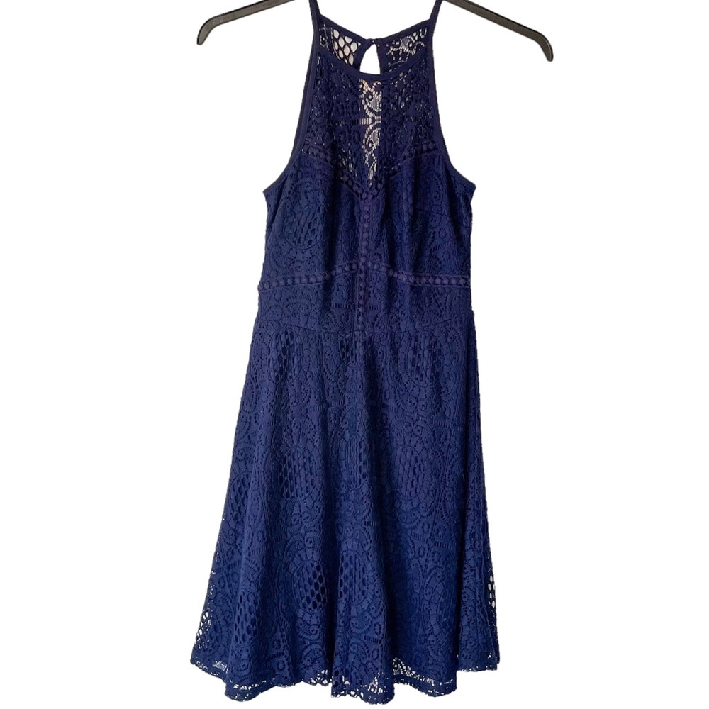 BCX Lace Embroidered Sun Dress in Dark Blue